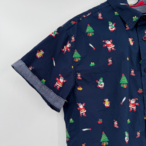 Eighth Avenue Shirt Men Medium Blue Button Up Christmas Santa Short Sleeve - Picture 2 of 9
